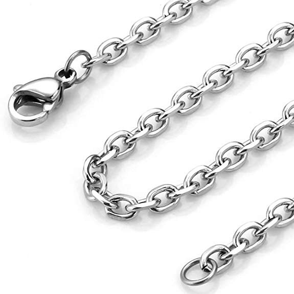 Zysta 3mm Wide 18-26Inch Silver Necklace Chain Replacement 316L Stainless Steel Link Cable Rope Lobster Clasp for Men Women
