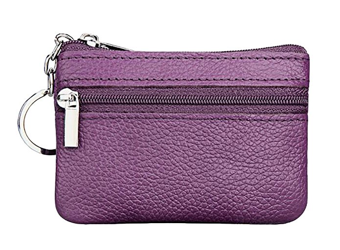 ETIAL Womens Genuine Leather Zip Mini Coin Purse w/ Key Ring