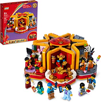 LEGO Lunar New Year Traditions 80108 Building Kit; Gift Toy for Kids Aged 8 and Up; Building Set Featuring 6 Festive Scenes and 12 Minifigures, Including The God of Wealth (1,066 Pieces)