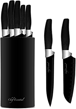 Chef Essential 7 Piece Knife Block Set, NEC Series, Black