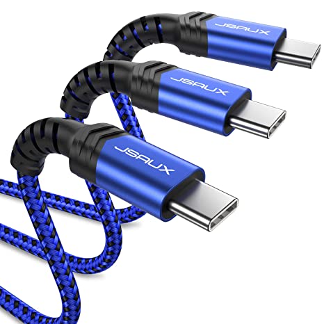 USB C to USB C 60W Fast Charging Cable,JSAUX 3 Pack [1M 2M 3M]USB Type C Nylon Braided Compatible with Samsung Galaxy S20 S21 S20  Ultra,Google Pixel 2/3/4/XL, MacBook, iPad Pro 2018 etc-Blue