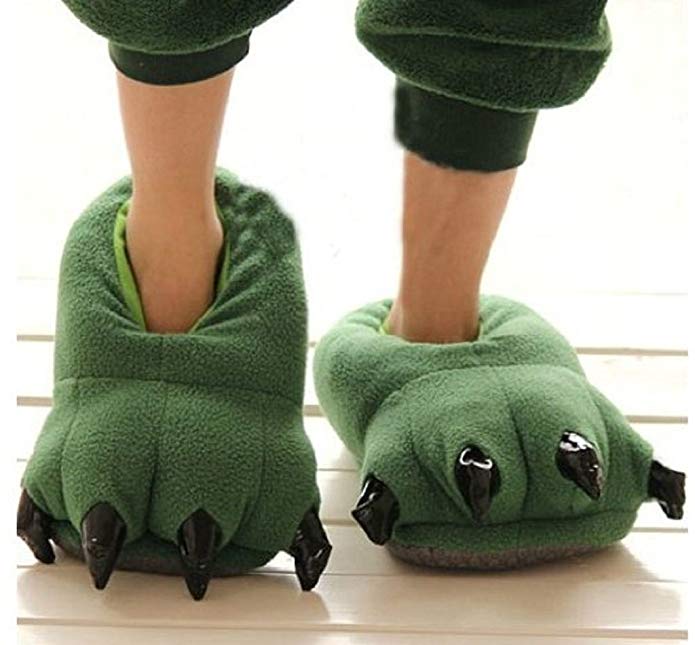 Thicken Green Dinosaur Claws Novelty Slippers for Men Women Warm Winter Slippers Ideal Christmas Gifts-large Size