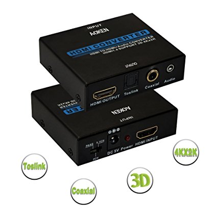 Aoken HDMI Audio Extractor Support Ultra HD | 4K X 2K with Toslink Optica Coaxial 3.5mm  RCA R/L Audio Output Converter