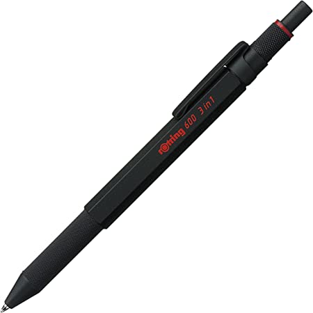 rOtring 600 3-in-1 Multicolor Pen and Mechanical Pencil, Switches Between 2 Ballpoint Pen Fine Point Tips (Black and Red Ink) and 1 Mechanical Pencil Tip (0.5mm Lead), Black Barrel