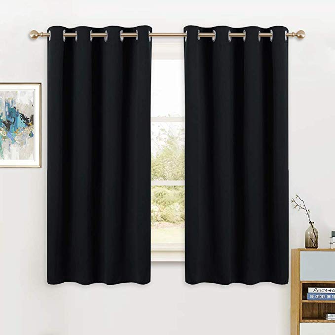 PONY DANCE Black Out Window Curtains - Thermal Bedroom Drapes Light Blocking Blackout Shades Curtain Panels Home Decor Privacy Protect for Living Room, 52 by 63 Inches, Black, 2 Pieces