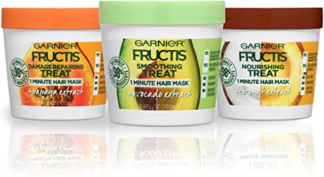 Garnier Hair Care Fructis Treats Variety Hair Masks with Nourishing Coconut, Damage Repairing Papaya, Smoothing Avocado, 3.4 Fl Oz (Pack of 3)