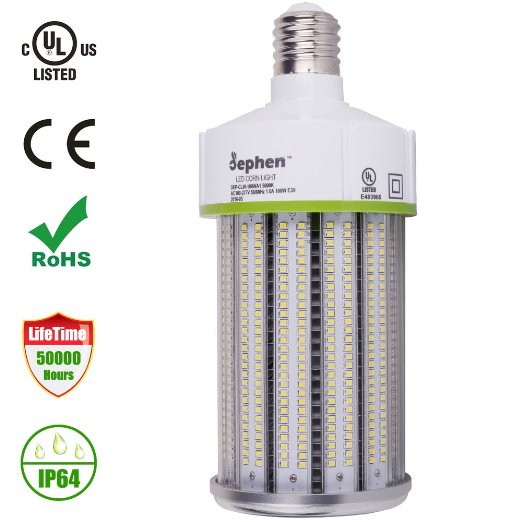 Dephen LED Corn Bulb,100 Watt(700W Replacement) 12000LM Large Screw Base(E39) Daylight 5000K LED Corn Light,AC100-277V 360 Degree Flood Light, used in Post Top/Acorn/Highbay/Warehouse