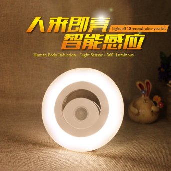 Landrind 360° Circle Battery Operated and LED Sensing Night Lights for Baby or Adults, with Eye Friendly Soft Night Light, Human Body Induction, Motion Detection and Light Control (White Light)
