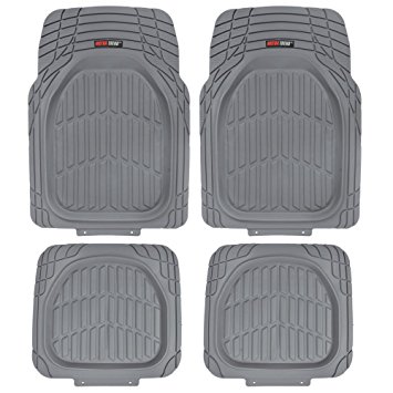 Motor Trend FlexTough Tortoise - Heavy Duty Rubber Floor Mats for Car SUV Van & Truck - All Weather Protection - Deep Dish (Gray)