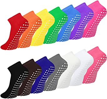 Cooraby 14 Pairs Non Skid Sticky Grippers Socks Slip Yoga Socks with Grippers for Men Women Pilates Ballet Yoga Gifts