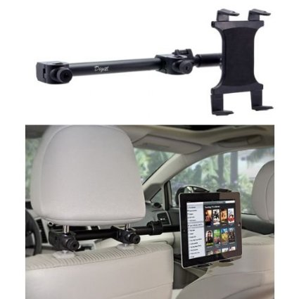 Premium Multi Passenger Universal Headrest Cradle Car Mount for Apple ipad  ipad 2  ipad 3  ipad 4  ipad Air and ipad Mini w Swivel Vibration Free Arm Extender revised version - use with all 7-12 inch tablets