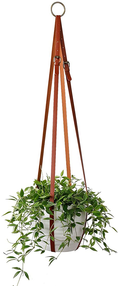 POTEY 610103 Leather Plant Hanger-Hanging Plant Holder Indoor for Decorative Flower Pots Adjustable Vegan Leather Plant Hanger Hanging Planters 30inch -35inch,Mahogany Brown