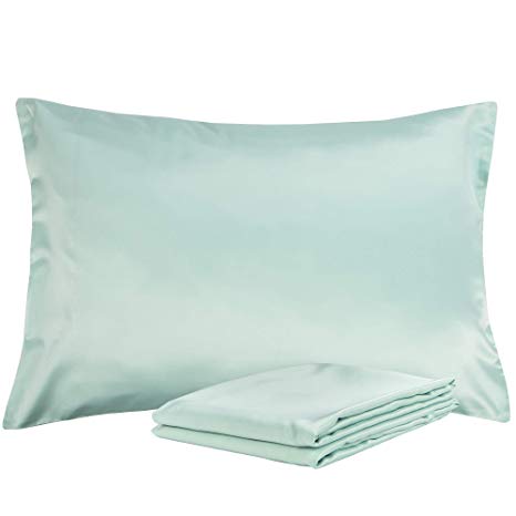 NTBAY Silky Satin Pillowcases Set of 2, Super Soft and Luxury, Hidden Zipper Design, Cyan, Queen Size