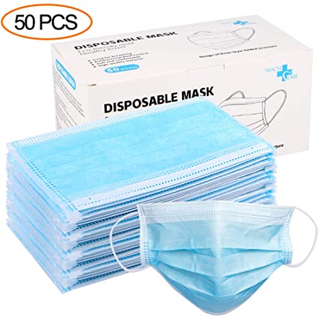 ANMII (50 Pieces) Dust Protection, Disposable Face No Breathing Valve, FDA certific, Thick 3Ply
