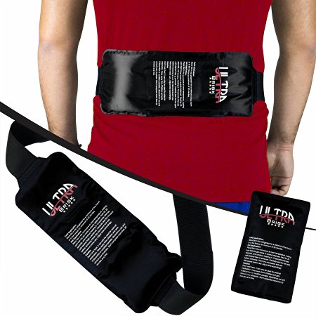 Flexible Ice Pack (Black) with Wrap for Hot & Cold Therapy - Reusable Gel Pack for Pain Relief: Great for Back, Waist, Shoulder, Neck, Ankle, and Hip (LARGE SIZE With Adjustable Strap) - FDA Approved