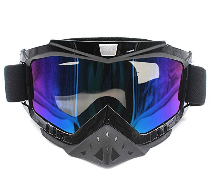 Motorcycle Goggles, Nuoxinus Adult Motocross ATV Dirt Bike Off Road Goggle, Anti UV Anti-Scratch Dustproof Nose Protection Bendable Eyewear for Skiing Cycling Riding Climbing (Colorful Lens)