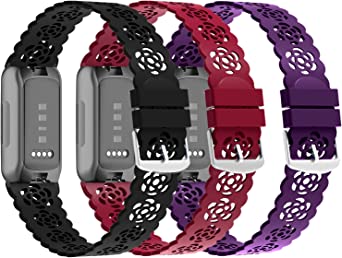 3-Pack Slim Silicone Bands Compatible with Fitbit Inspire 3/Inspire 2/Inspire HR/Inspire/Ace 3/Ace 2, Lace Silicone Narrow Thin Rose Hollowed-out Sports Replacement Strap Wristband