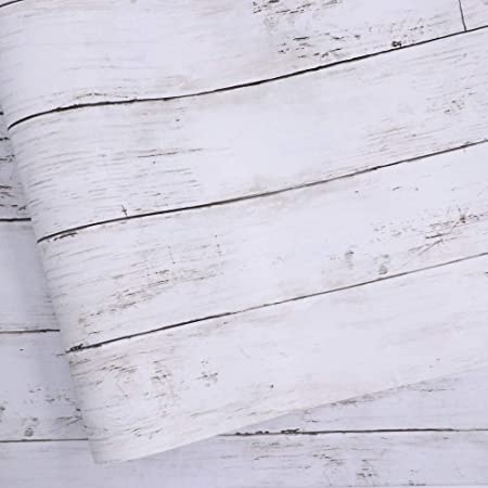 Abyssaly White Gray Wood Paper 17.71 in X 511.8 in Self-Adhesive Removable Wood Peel and Stick Wallpaper Decorative Wall Covering Vintage Wood Panel Interior Film for Christmas Decoration