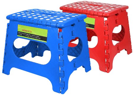 Greenco Super Strong Foldable Step Stool for Adults and Kids - 11 Inches in Height, Holds up to 300 Lb - 2 Pack - (Blue, Red)