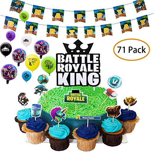 DMight Birthday Party Supplies for Game Fans, 71 Pcs Party Favors - 49 Pcs Cake Topper, 21 Pcs Balloons(8 styles), 1 Pcs Banner