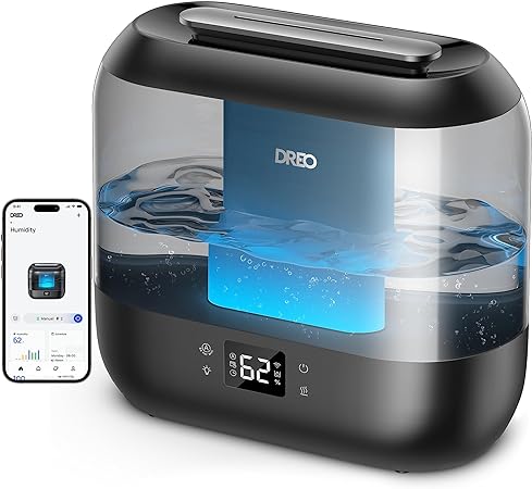 Dreo Smart Humidifiers for Bedroom, Quiet (4L Water Tank) Superrsized Cool Mist Essential Oil Diffuser with Night Light, Auto-Shut Off, Humidifiers for Babies Nursery & Plant & Whole House, Black