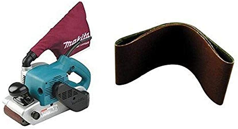 Makita 9403 4" x 24" Belt Sander with Cloth Dust Bag and 4-Inch x 24-Inch Abrasive Sanding Belt, 60 Grit (10/Pk)