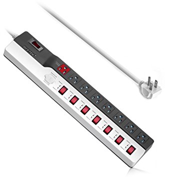 BESTEK 8-Outlet Power Saving Power Strip with Individual Switch, Master Control Surge Protector with 6.6-Foot Heavy Duty Extension Cord and 4.2A Dual Auto USB Charging Ports