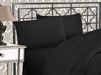 Elegant Comfort 1500 Thread Count Wrinkle & Fade Resistant Egyptian Quality Ultra Soft Luxurious 4-Piece Bed Sheet Set, Queen, Black