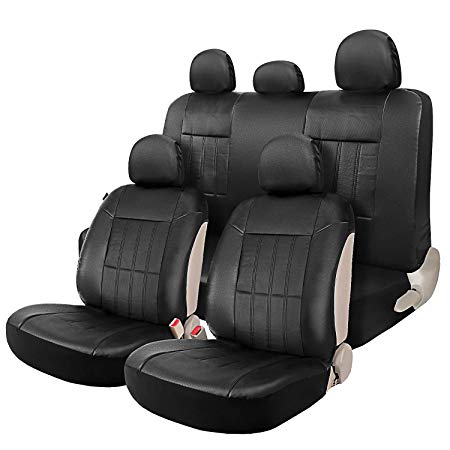 Genenal Faux Leather Black Auto Sideless Seat Covers Full Set Universal for Cars Truck SUV - Leader Accessories