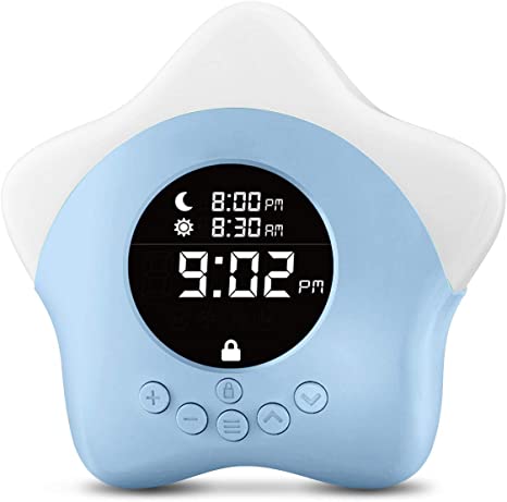 Learn & Climb Kids Ok to Come Out of Bed Clock - Blue Sleep Training Clock, Night Light & Alarm.