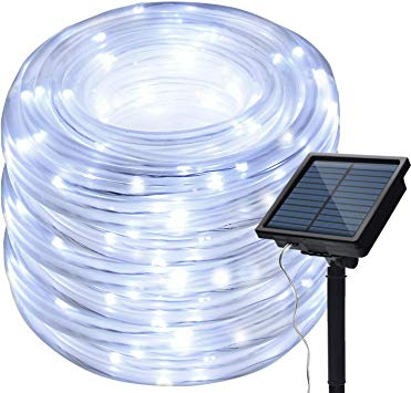 8 Modes Solar Rope Lights Outdoor String Lights 13M 42.6Foot 100LED 2400mah High Capacity Battery Starry Fairy Lights for Indoor Outdoor Garden Patio Party Decorations White