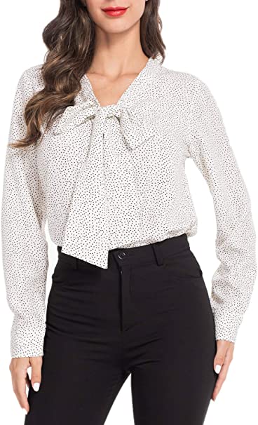 AUQCO Women's Chiffon Blouse Business Button Down Shirt for Work Casual with Long Sleeve