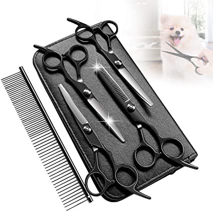 PETPLUS Pet Grooming Scissors for Dogs Cats Straight & Thinning & Curved Scissors 4pcs Set for Dog Grooming