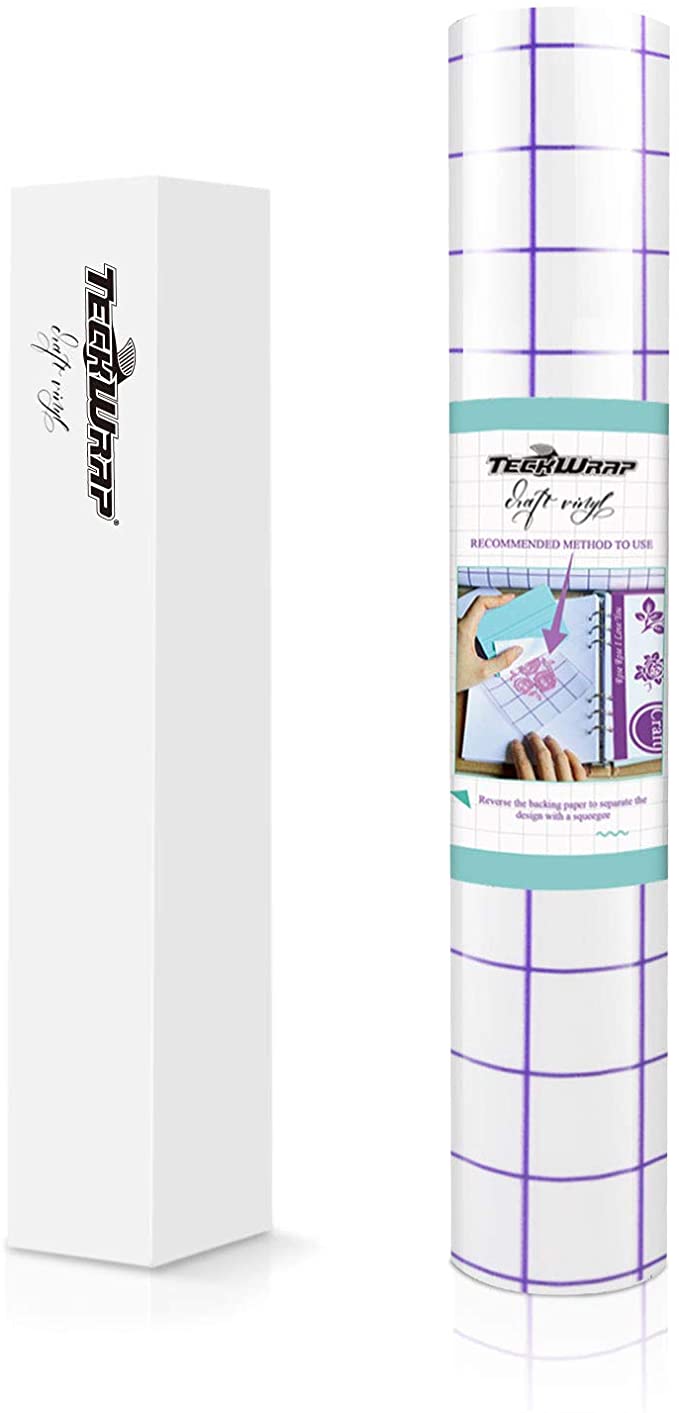 TECKWRAP Vinyl Transfer Paper Tape 12" x 10 FT Clear Purple Grid Perfect Alignment for Permanent Adhesive Craft Vinyl