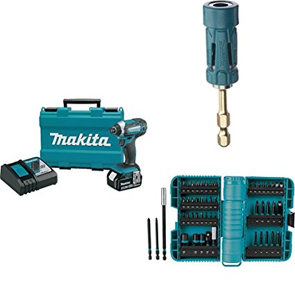 Makita XDT111 18V LXT Lithium-Ion Cordless Impact Driver Kit (3.0Ah) with B-35097 Impact GOLD Ultra-Magnetic Torsion Insert Bit Holder with A-98348 ImpactX 50 Pc. Driver Bit Set