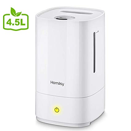 Homasy Humidifiers for Bedroom, 4.5L Cool Mist Humidifier, 28dB Super-Quiet Air Humidifiers for Sleep Cough, Aroma Diffuser with 30 Working Hours, Auto Shut-off, Ultrasonic Humidifiers for Baby-White