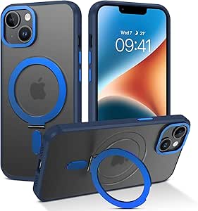 DUEDUE Case for iPhone 14 Case Magnetic, iPhone 13 Case with Invisible Stand [Compatible with Magsafe], Full Body Protective Cover Slim Shockproof Kickstand Phone Case for iPhone 13/14 6.1", Navy Blue