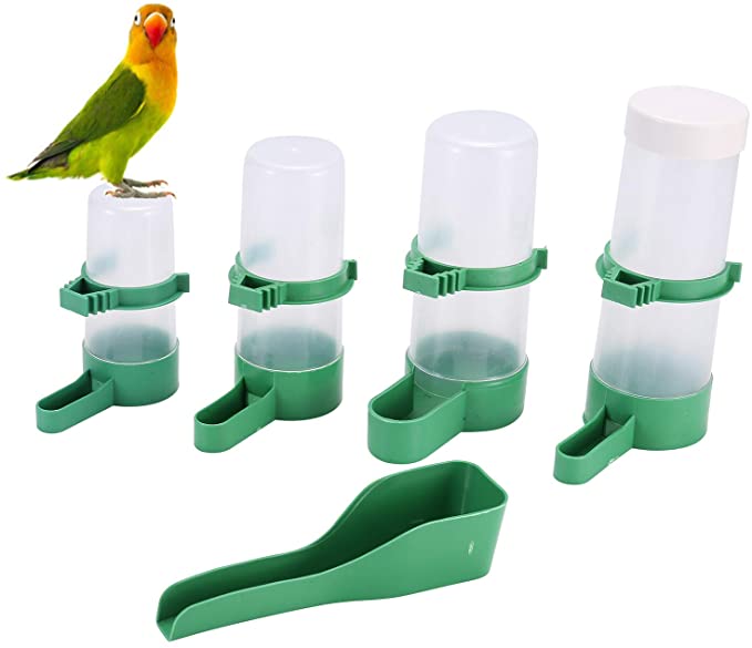 Lenlorry Automatic Bird Feeder Water Dispenser Set, Food Bowl Bottle Drinker Container for Cage Pet Parrot Budgie Lovebirds Cockatiel Canaries Parakeets Finch 5 Pcs