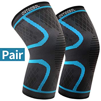 Knee Brace Support, Arteesol 2 Pack Anti Slip Knee Brace Compression Sleeves Super Elastic Breathable for Joint Pain, Arthritis, Ligament Injury, Sports Injury Rehabilitation, Protection against Reinjury