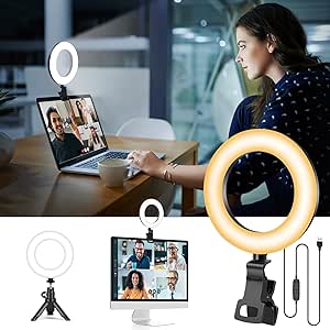 Ring Light with Tripod Stand & Clip for Laptop Computer Webcam Monitor, Evershop 5" Streaming Light for Video Conferencing/Video Recording/Video Calls/Zoom Meeting/Makeup/Streaming/YouTube/TiKTok