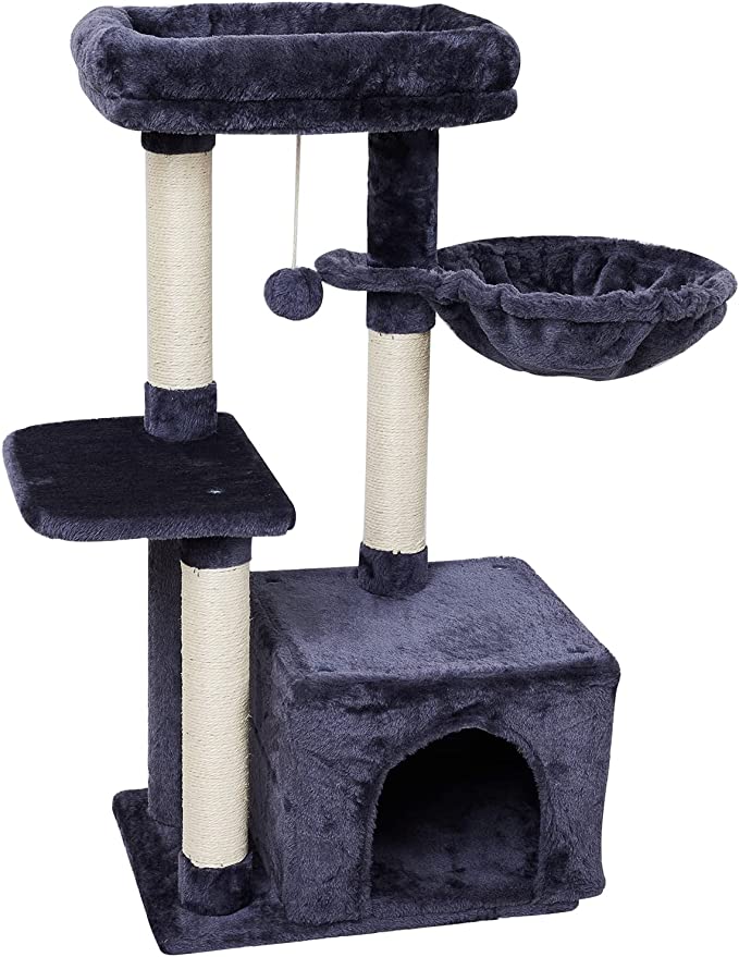 FISH&NAP US16YH Cute Cat Tree Cat Tower for Indoor Cat Condo Sisal Scratching Posts with Jump Platform Cat Furniture Activity Center Play House SmokyGrey