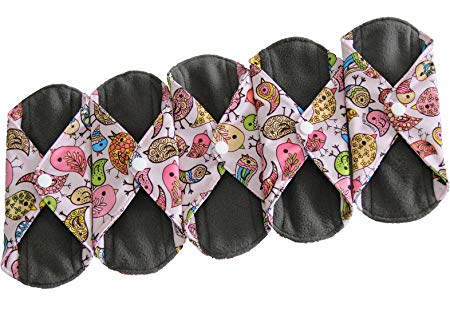 Sanitary Reusable Cloth Menstrual Pads by Heart Felt | XL Cloth - 5 Pack Washable Sanitary Napkins with Charcoal Absobancy Layer - Overnight Long Panty Liners for Comfort and Support