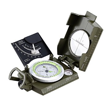 USCAMEL® Professional Mental Compass with Multifunction for Camping and Hiking Pocket Size Waterproof (Army Green, Dial # 50mm)
