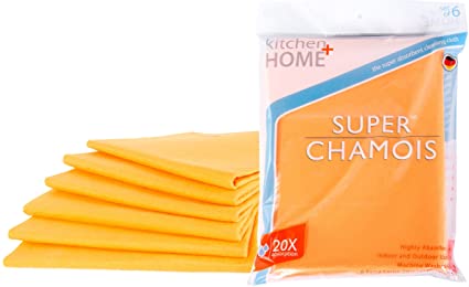 Super Chamois - Extra Large 20" X 27" Super Absorbent Cleaning Cloth - 6 Pack Orange Shammy - Holds 20x It's Weight In Liquid