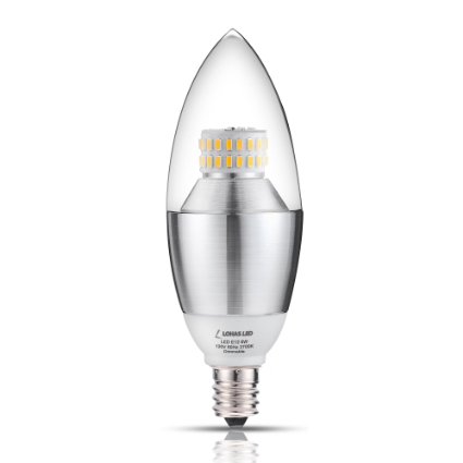 LED Dimmable Candelabra Bulb, LOHAS® 6 Watt Warm White 2700K LED Chandelier Bulb, 60-Watt Light Bulbs Equivalent, E12 Candelabra Base LED Light Bulbs, 550 Lumens LED Lights, Torpedo Shape LED Bulb
