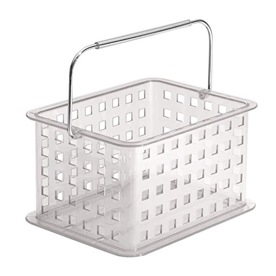InterDesign Zia Storage Basket, Small Bathroom Storage Container with Handle, Made of Plastic, Clear