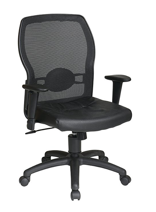 Office Star Breathable Woven Mesh Back and Leather Seat with Built-in Lumbar Support Office Chair, Black