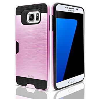 S7 Edge Case,Profer [Heavy Duty][ Drop Protection] Dual Layer Armor Holster Defender Full Body Protective Hybrid Wallet Case Card Slots [Slim Fit]cover for Samsung Galaxy S7 Edge (Pink)