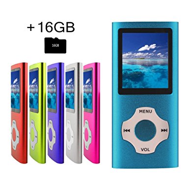 Tomameri - Portable MP3 / MP4 Player with Rhombic Button, Including a 16 GB Micro SD Card and Support up to 32GB, Compact Music & Video Player, Photo Viewer, Video and Voice Recorder Supported -Blue