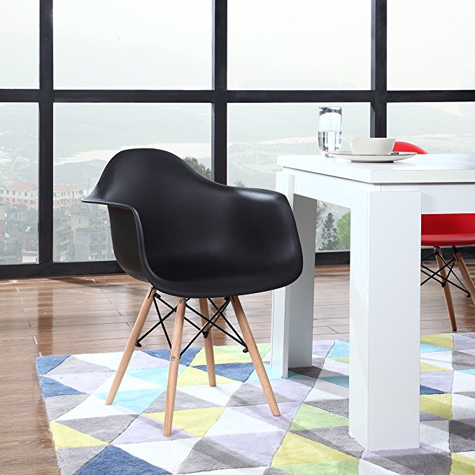 Modern Set of 2 EAMES Style Armchair Natural Wood Legs in Color White, Black and Red (Black)